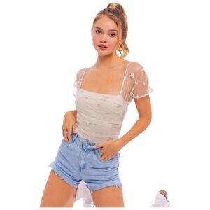 Sheer Stars Festival Bodysuit S Le Lis NWT